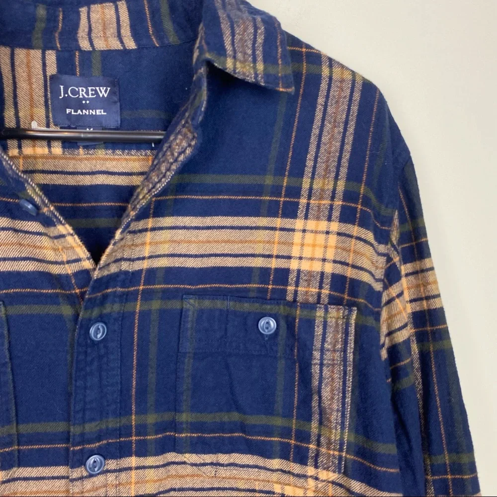 J. Crew 100% Cotton Blue, Yellow, & Green Flannel Shirt Men’s Size Medium